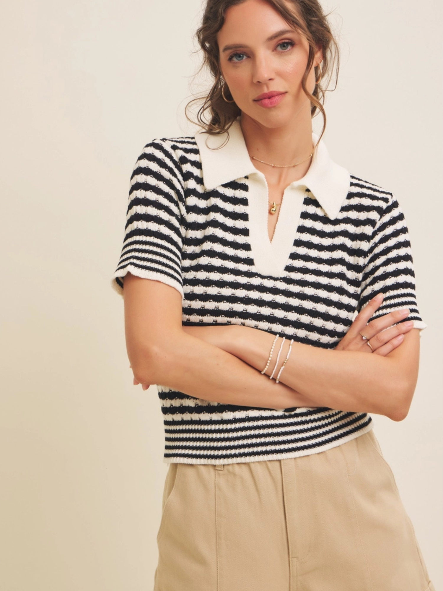 BLENIN Soft Textured Striped 100% Cotton Polo T-Shirt