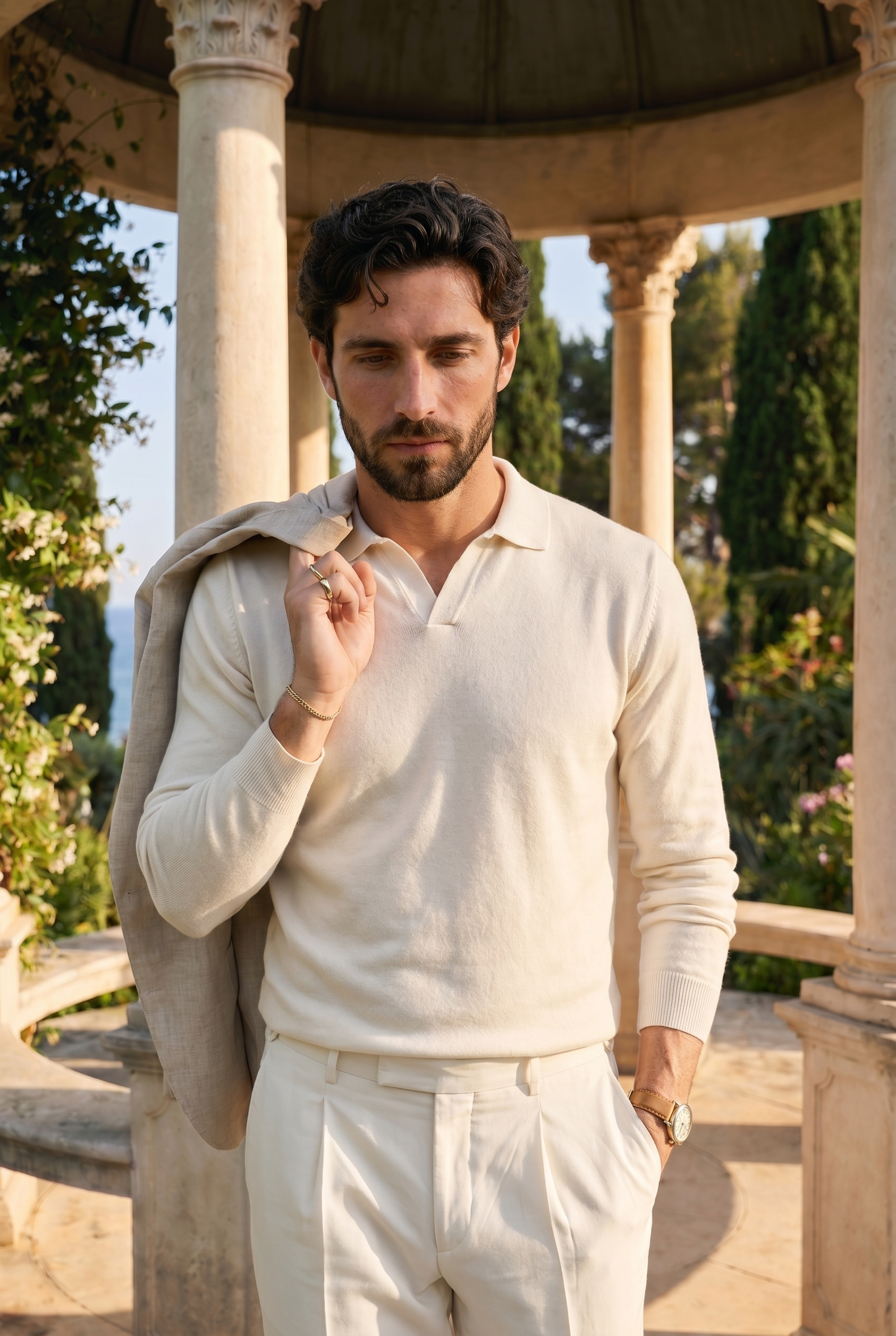 Old Money Lightweight BLENIN Long Sleeve Polo T-Shirt