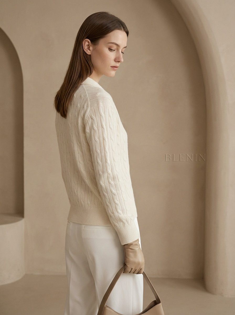 Old Money 100% Wool Oversized Cable Knit Sweater