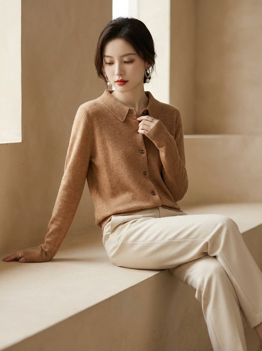 100% Woolen Old Money Polo Cardigan