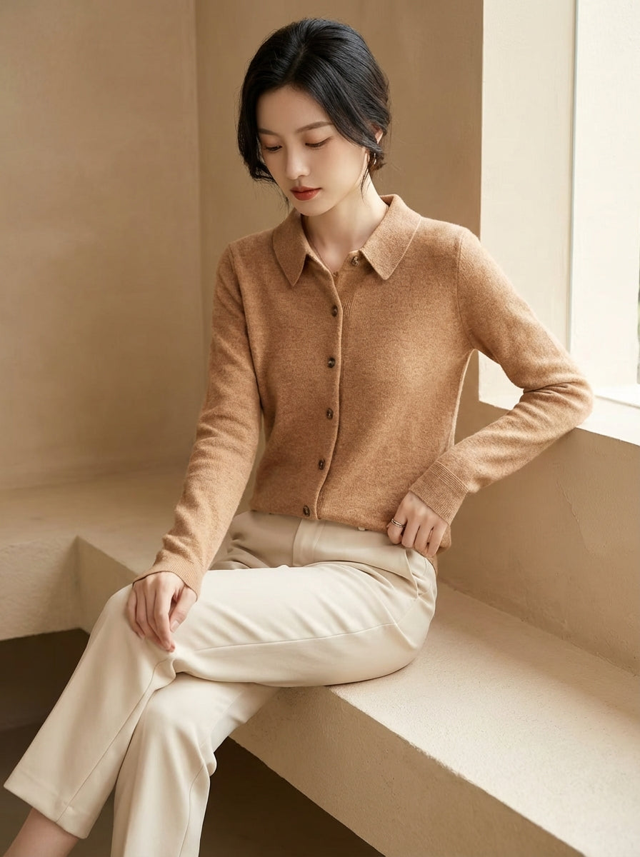 100% Woolen Old Money Polo Cardigan