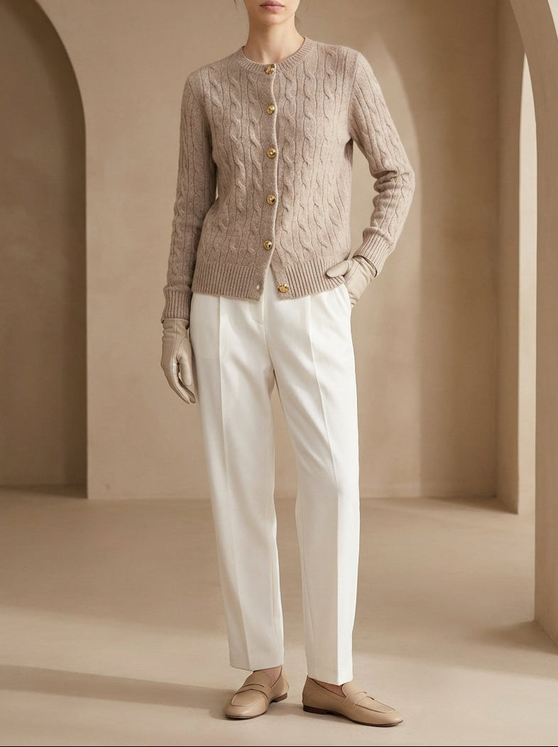 Quiet Luxury Cable Knit Classic Button Cardigan