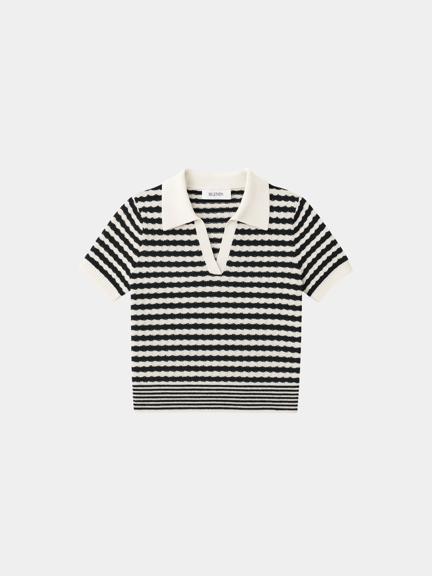 BLENIN Soft Textured Striped 100% Cotton Polo T-Shirt
