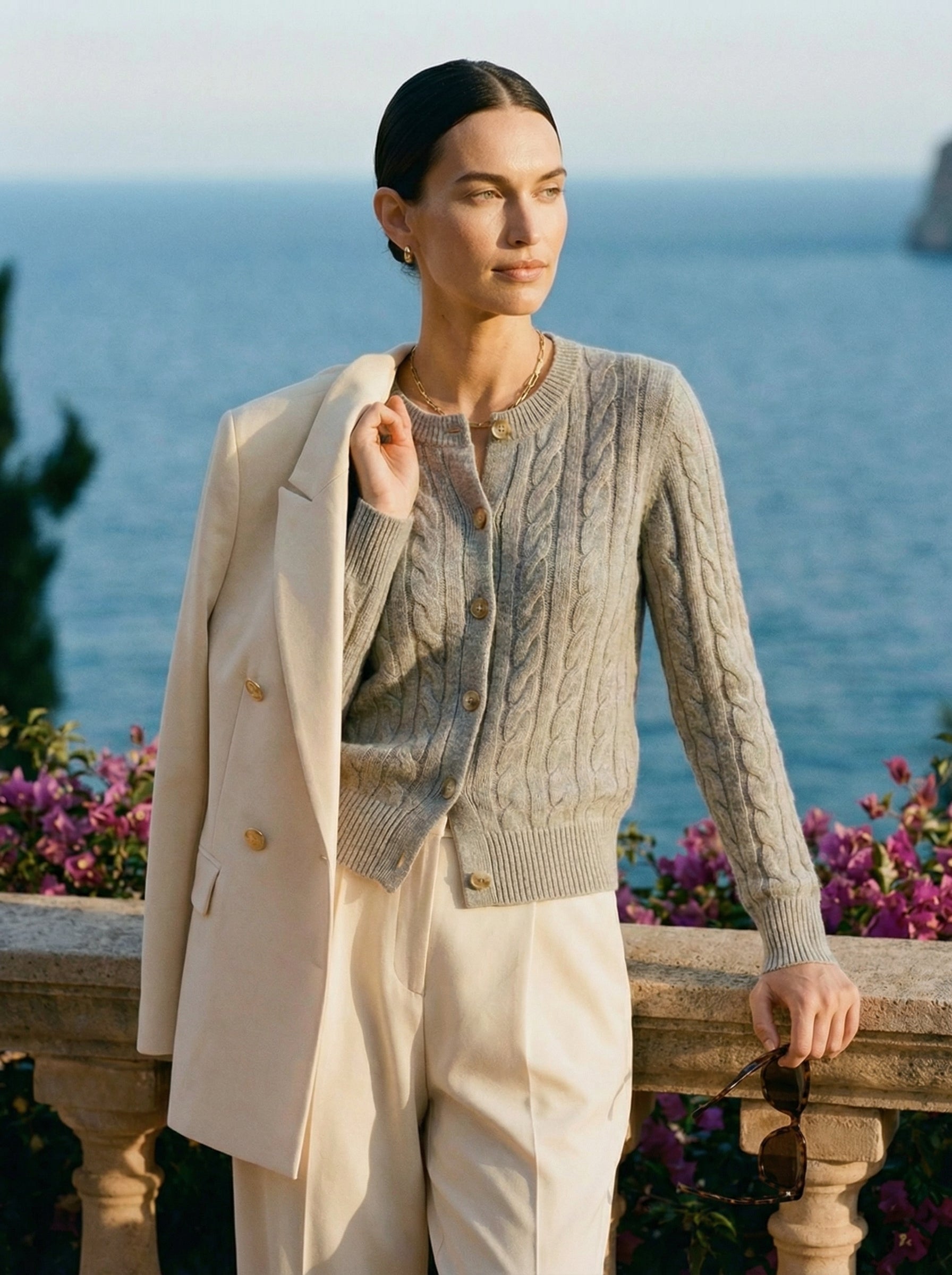 Woolen Button Long Sleeve Cable Knit Sweater