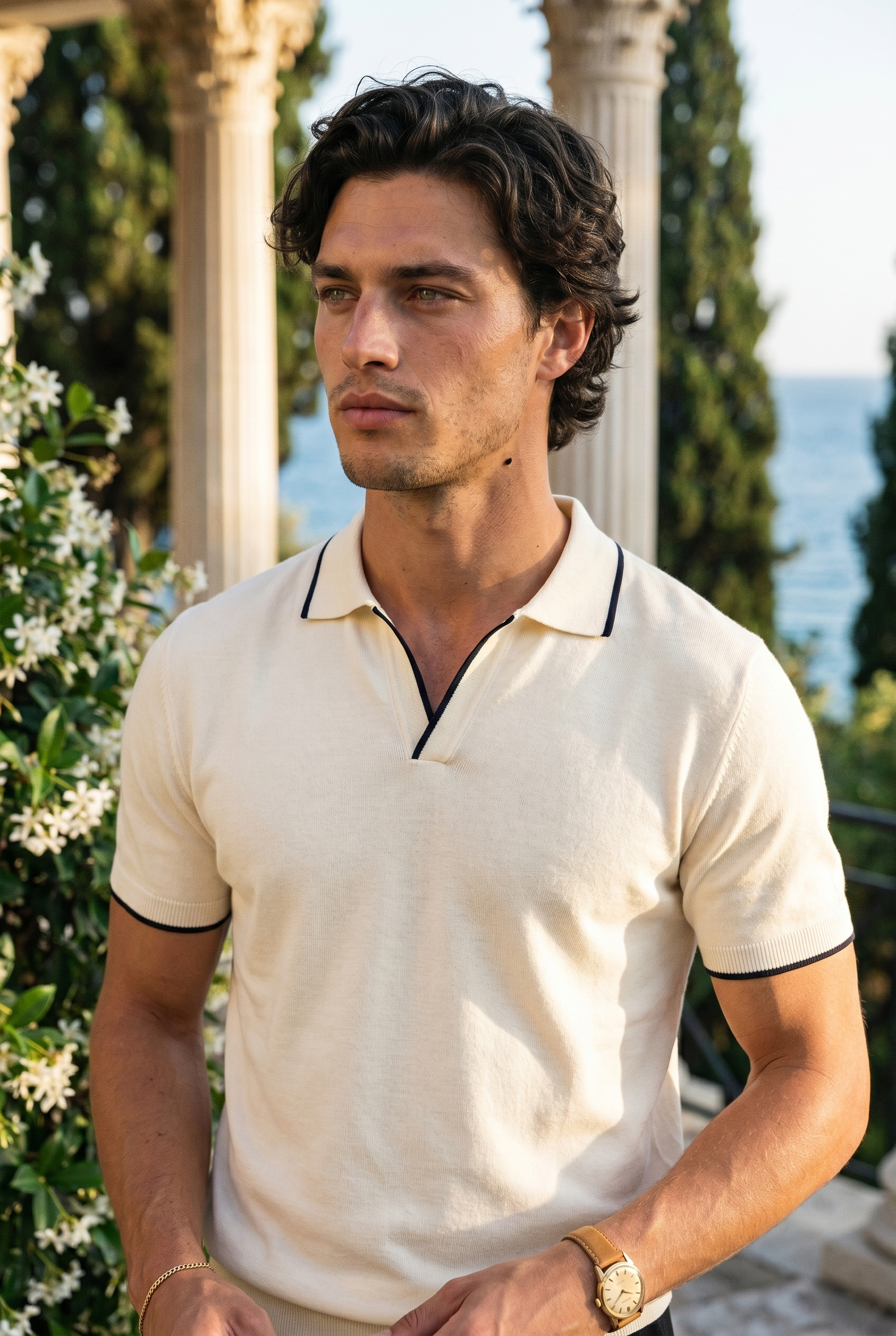 Old Money Contrast Slim Fitted Elegant Summer Sleeveless Polo T-Shirt