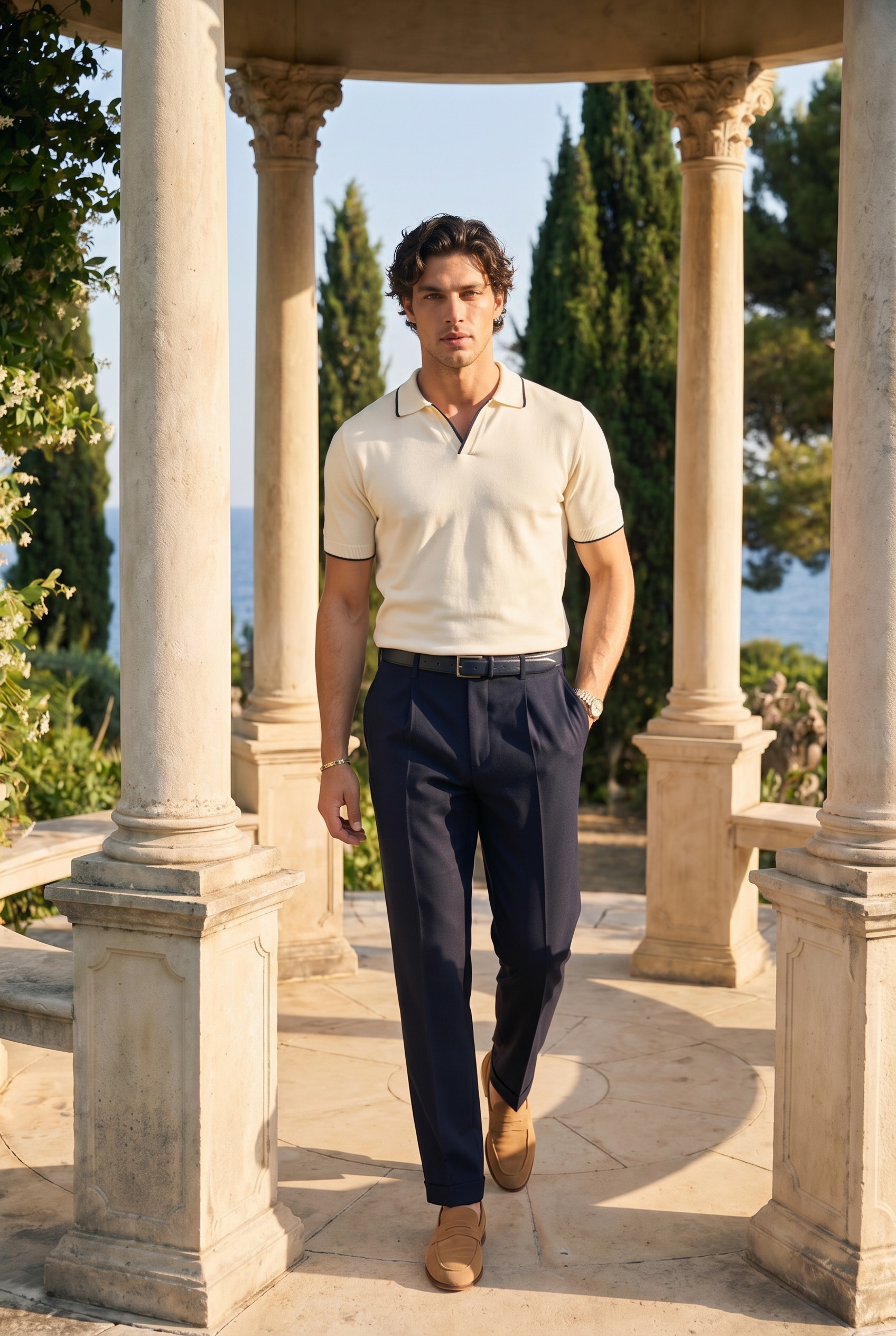 Old Money Contrast Slim Fitted Elegant Summer Sleeveless Polo T-Shirt
