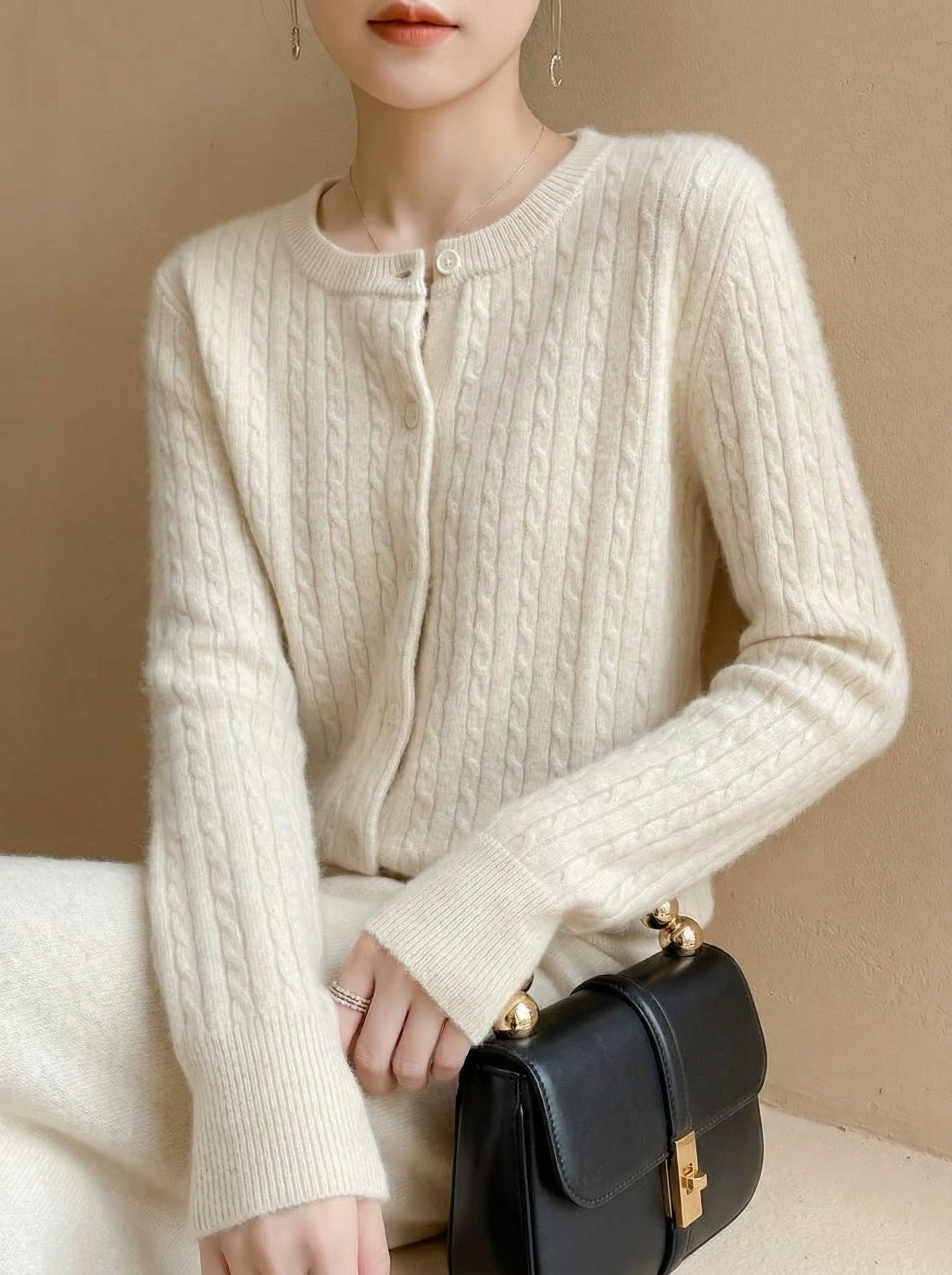Old Money Button Mini Cable Knit Elegant Cardigan