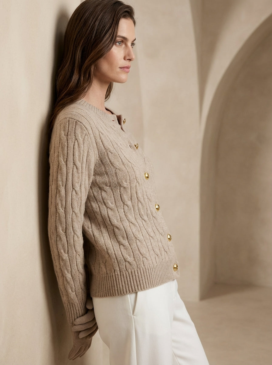 Quiet Luxury Cable Knit Classic Button Cardigan