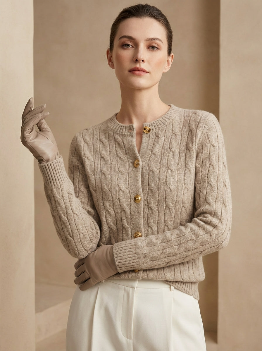 Quiet Luxury Cable Knit Classic Button Cardigan