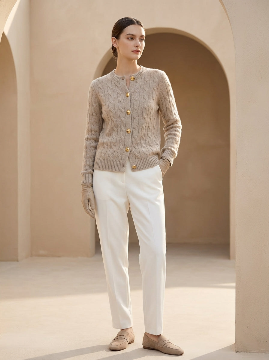 Quiet Luxury Cable Knit Classic Button Cardigan