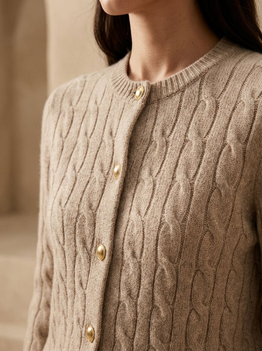 Quiet Luxury Cable Knit Classic Button Cardigan
